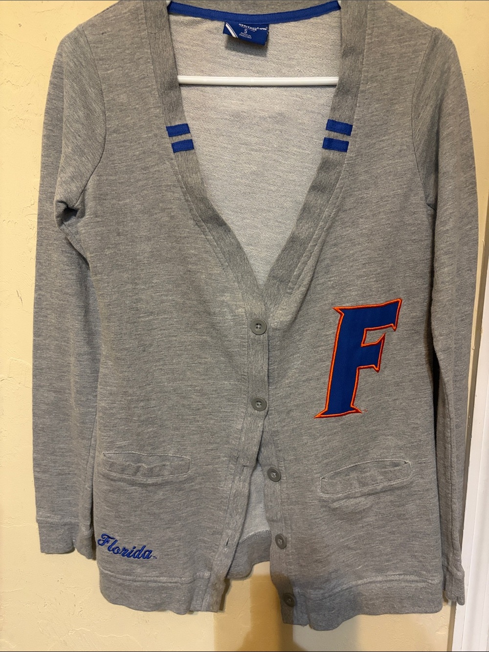 Champion Gray Cardigan with Blue and Orange 'F' Patch